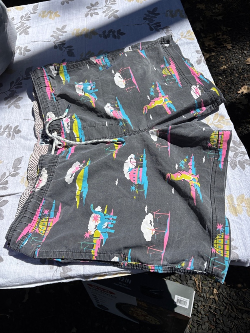 Men's Gray Tropical Print Athletic Swim Shorts
